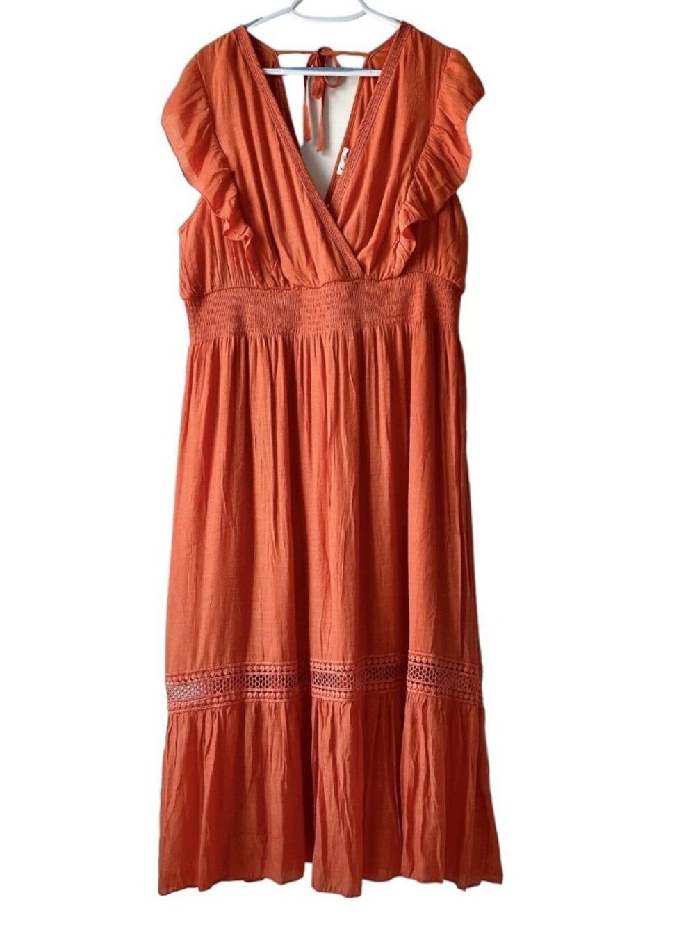Kings Road Orange Maxi Cottage Core Ruffle Short Sleeve Dress Women's Sz 3X NWT